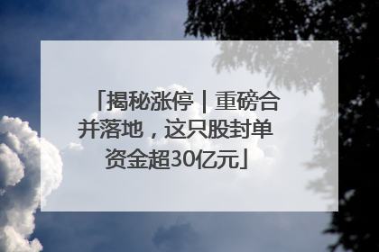 揭秘涨停｜重磅合并落地，这只股封单资金超30亿元