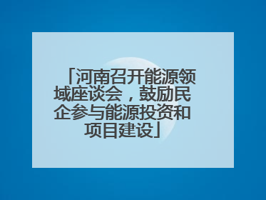 河南召开能源领域座谈会，鼓励民企参与能源投资和项目建设